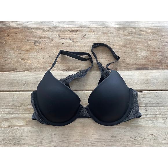Victoria's Secret Black Shimmer Lace 32C Sexy Tee Lined Demi Bra VS - Picture 1 of 2